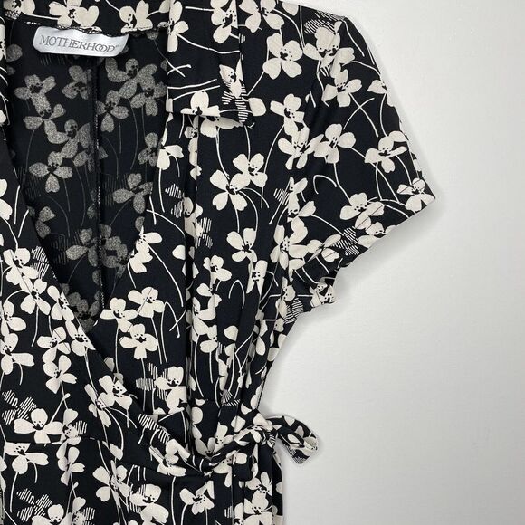 MOTHERHOOD Black Floral Maternity Jersey Dress Wrap Stretch Short Sleeve Medium - Picture 2 of 7